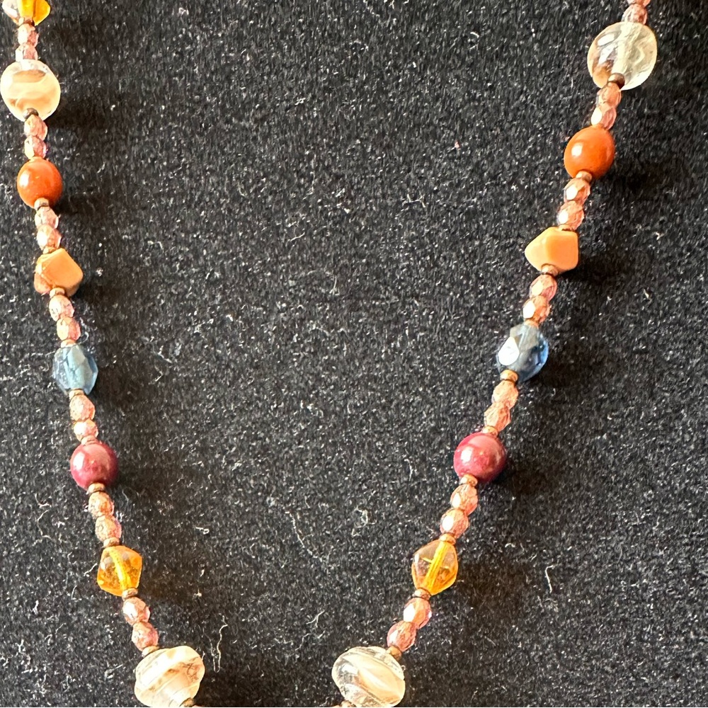 Boho Beaded Earth-tone Necklace with Swarski Crystals - Picture 3 of 6